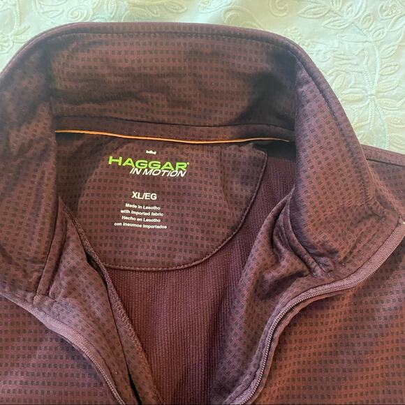 Haggar Heathered Burgundy Quarter Zip Pullover Sweatshirt sz XL - Picture 3 of 7